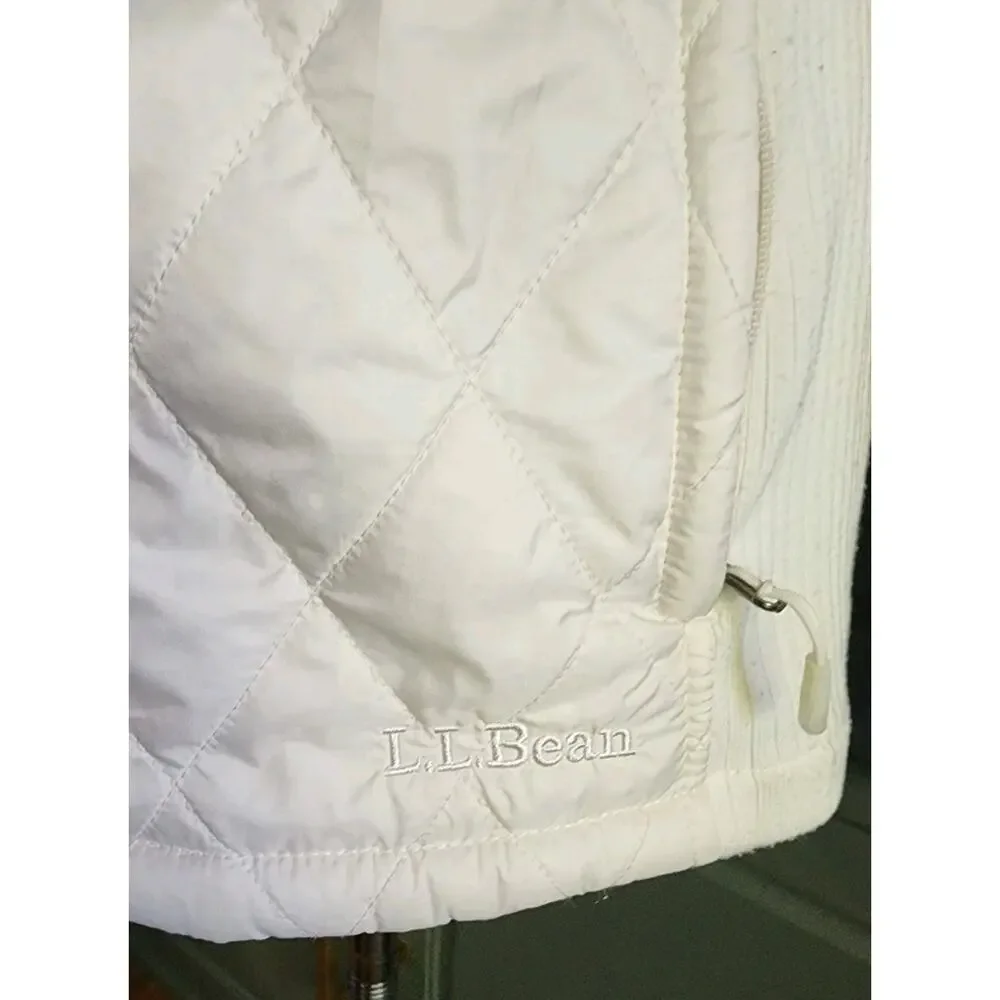 LL Bean Quilted Stretch Sides Thinsulate Sherpa Lined Jacket Womens Medium Ivory